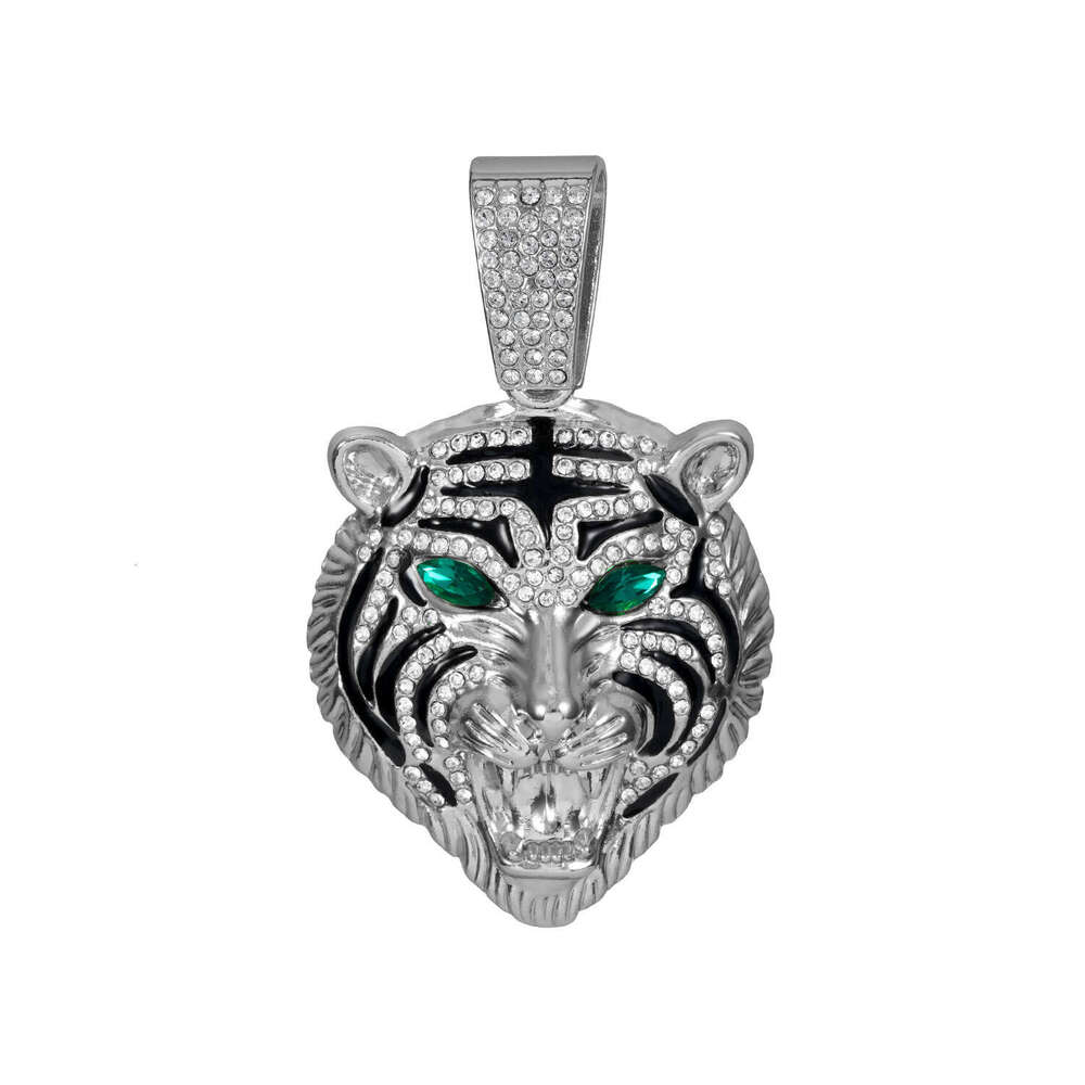 Full Dia Multi-color Tiger Head Pendant Creative Alloy Cuban Chain Hip-hop Personality Domineering Necklace