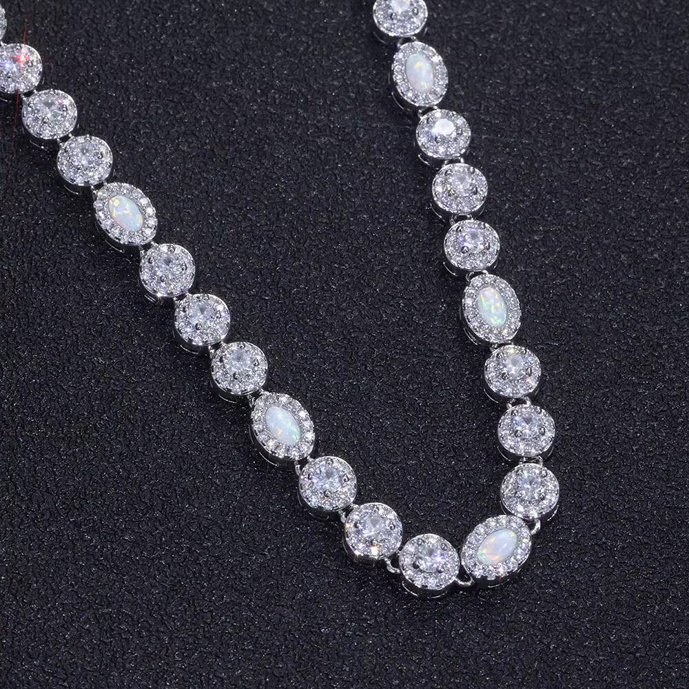 NUOYA 6mm Micro Opal Clear Multi Gemstone Chain 925 Silver Necklace Iced Out VVS Moissanite Jewelry