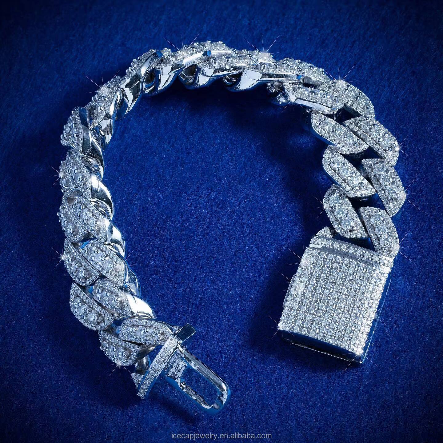 14mm Moissanite Chain Hip Hop Miami Cuban Link Chain Bracelet Iced Out Moissanite Diamond Bracelet 925 Sterling Silver Bracelet