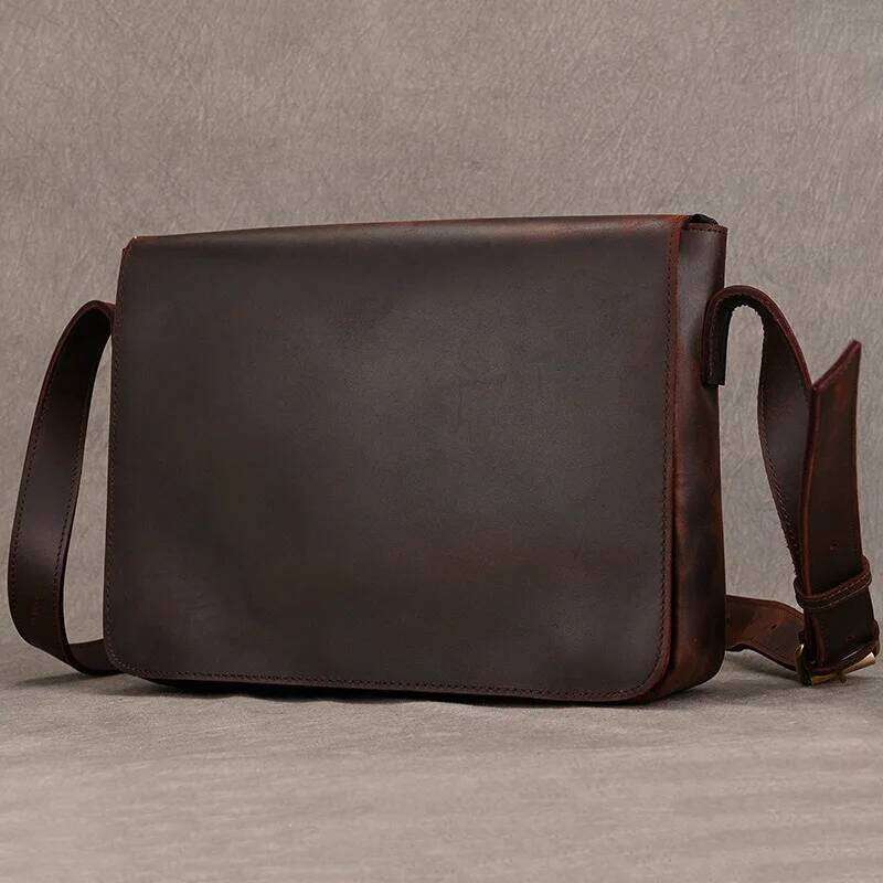 Men's Genuine Shoulder Crazy Horse Crossbody High Quality School bags Leather Messenger Bag for men male