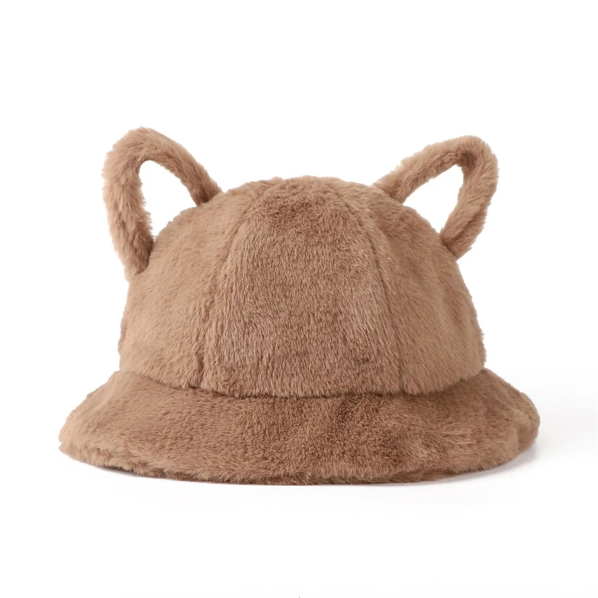 Womens Bucket Hat Winter Cute Cat Ear Plush Fisherman Hat Keep Warm Faux Fur Leopard Bob Hat Female 250724