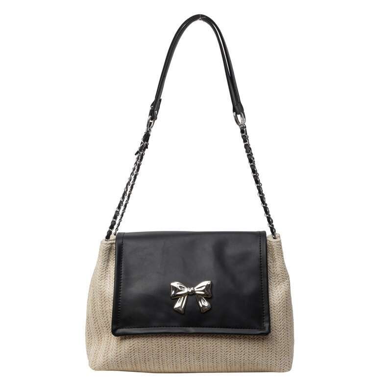 Design Sense Large Capacity for Women 2025 New Fashionable Straw Color-Block Single Shoulder Underarm Chain Bag