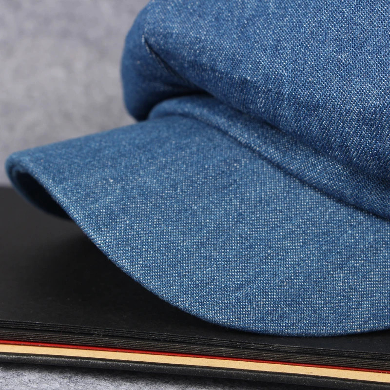 HT1618 Western Style Men Women Caps Hats Casual Solid Denim Flat Caps Painter Artist Octagonal Beret Caps Retro Berets 250729