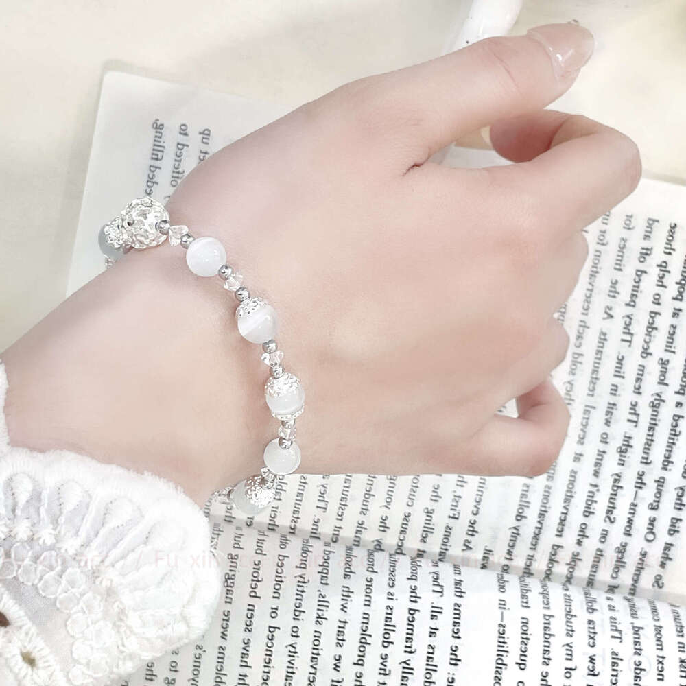 Zircon Star Hollow Bead White Cat's Eye Stone Light Niche Exquisite High-end Fashion Versatile Bracelet e6d