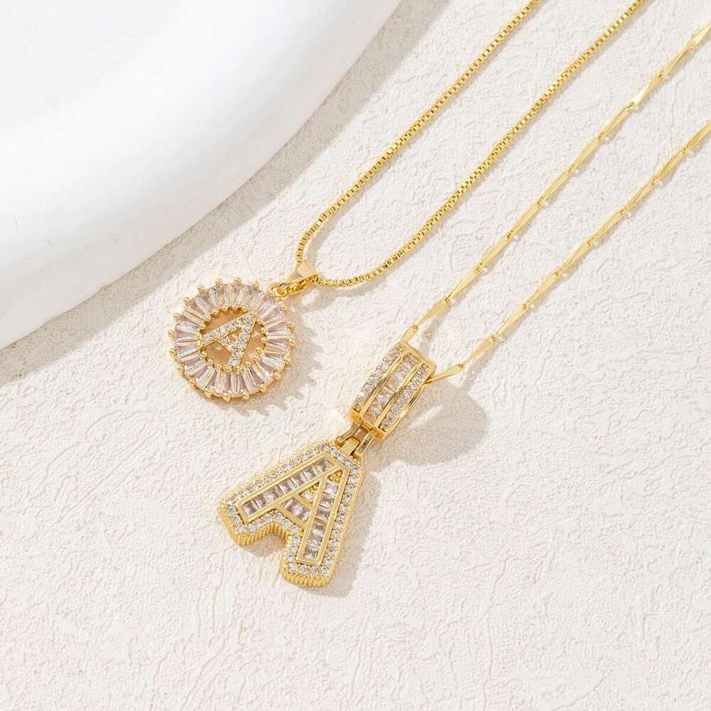 TK Copper Inlaid Zirconium Plated Real Gold Full Dia Rock Sugar Flower Set 26 Letter Necklace Elegant Versatile
