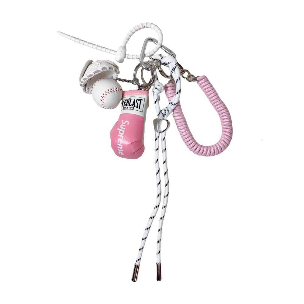 Pink Boxing Glove White Baseball Keychain Spring Lanyard Women's Bag Pendant