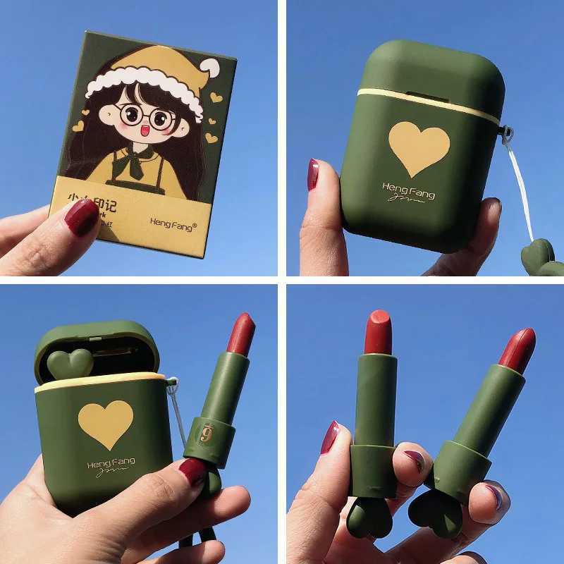 ute Cartoon Dual-Tube Velvet Lipstick Headphone Holder Matte Finish Long-Lasting Color G250729