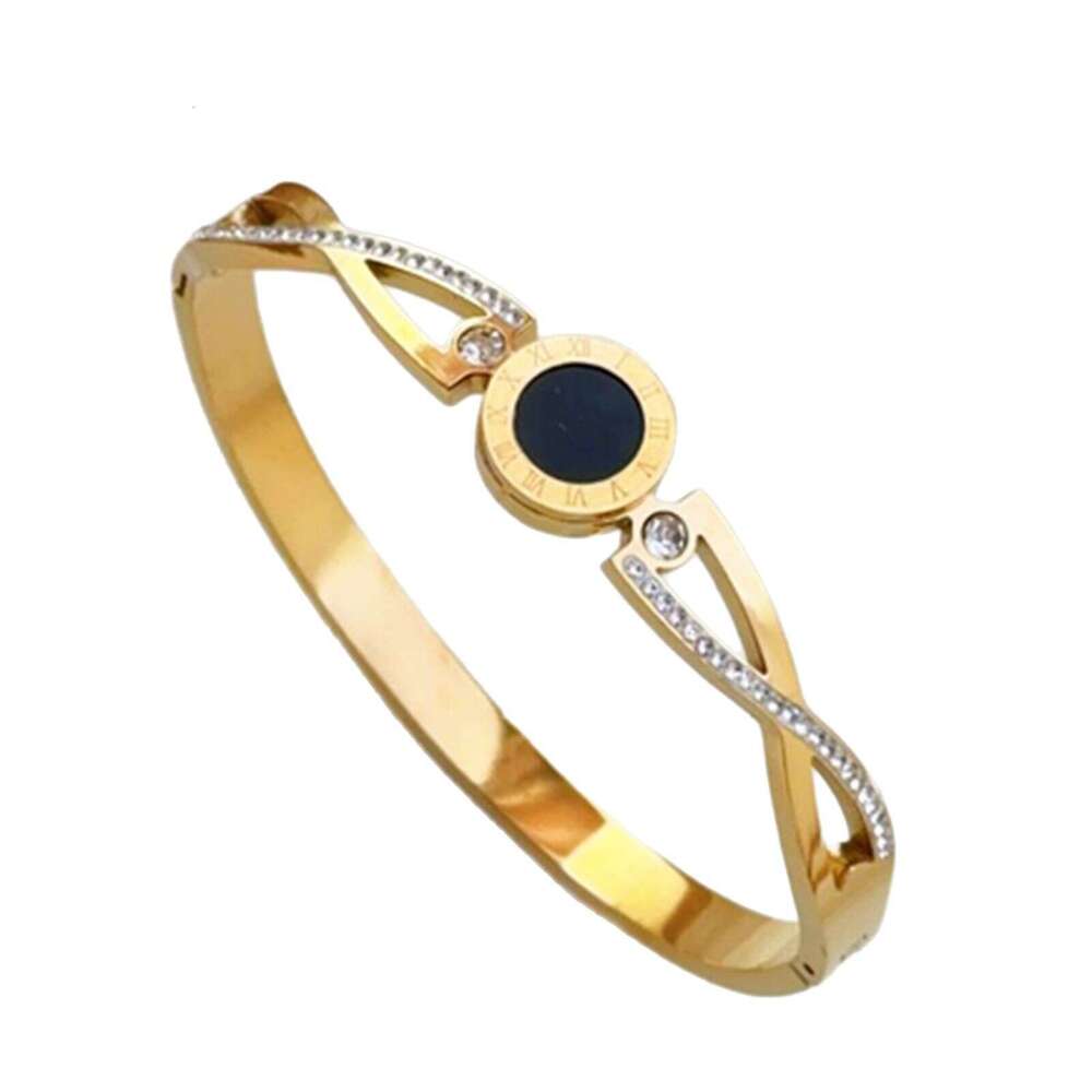 2025 Roman Letter Inlaid Dia Light Open Titanium Gold New Stainless Steel Bracelet Ins Jewelry