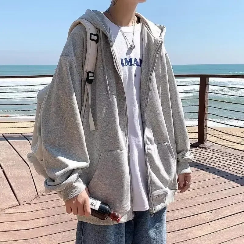 Mens LooseFit Cardigan Sweatshirt Autumn Korean Style Versatile Casual Hooded Top Student Sports Jacket 250729