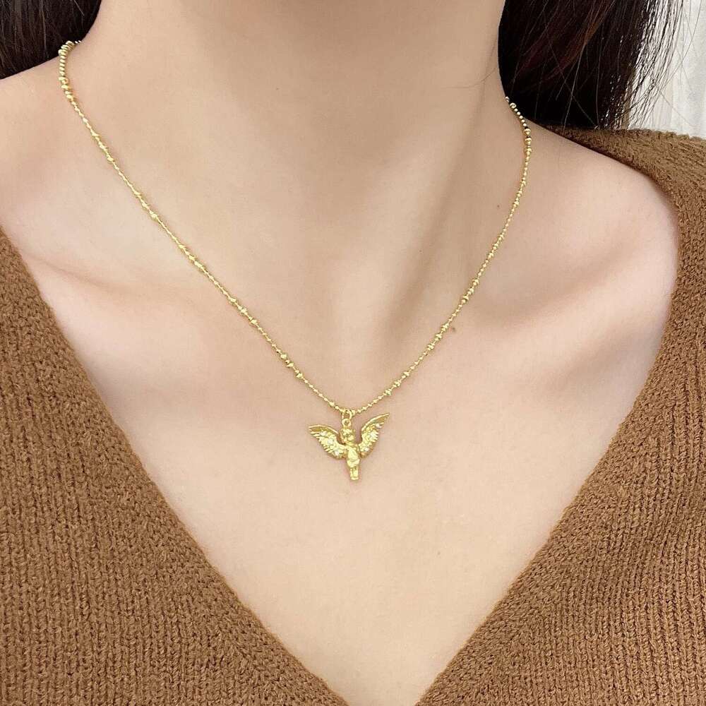 Same Style Cute Little Angel Pendant for Women 2024 New Gold Wings Exquisite Personalized Necklace 0f6