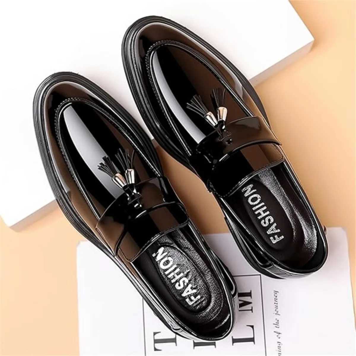 Mens Tassels High Gloss Patent Penny Loafers Fion Formal Business Casual Oxford Slip-On Dress Shoes for Men Y250731