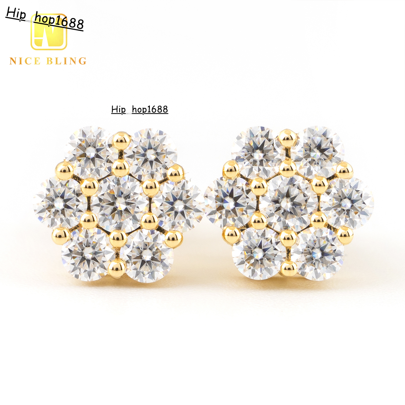Ready to Ship Flower Shape 10K Solid Gold with Moissanite Diamond Vvs Mens Earrings Gold Stud Earrings