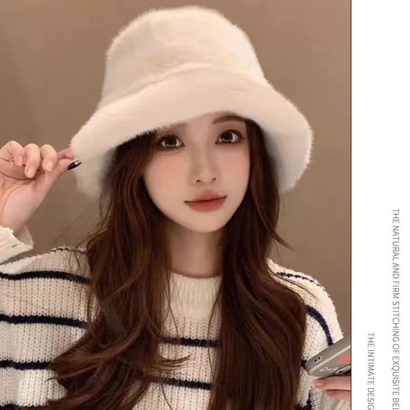 Rabbit Fur Bucket Hat for Women Fashion Autumn Winter Warm Thickened Fisherman Hat Russian Outdoor Hat Warm Trooper Trapper Cap 250724
