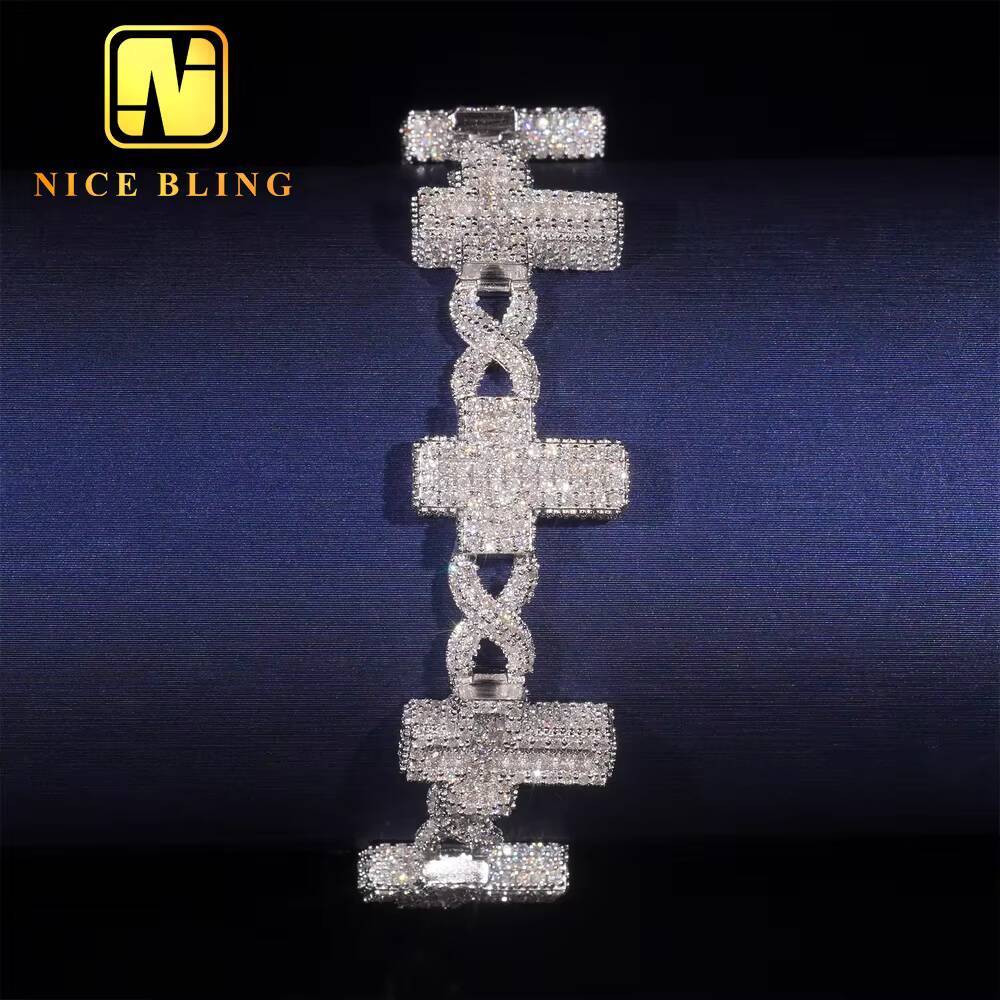 Hot Selling Pass Diamond Tester 925 Sterling Silver Moissanite Cross Cuban Link Chain Mens Cuban Bracelet