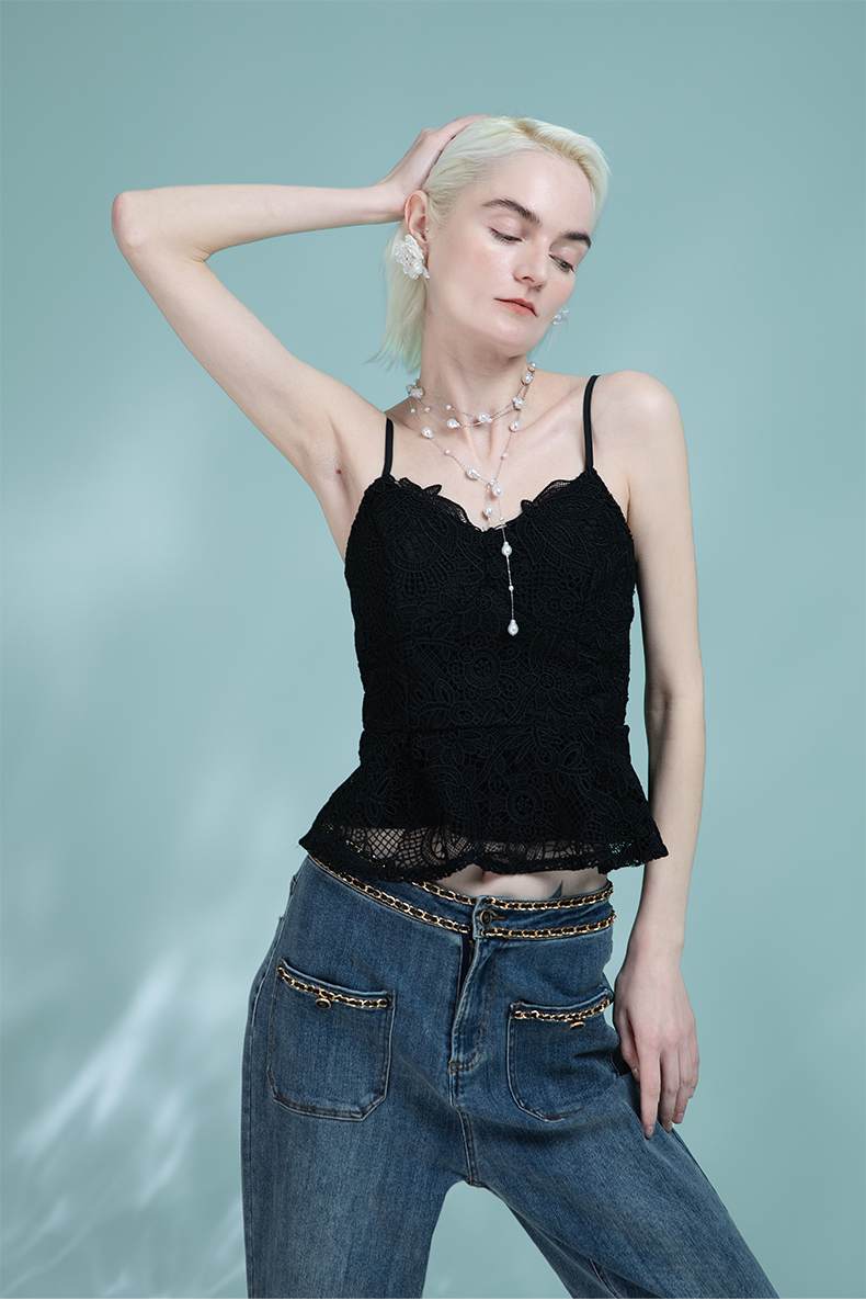 Women's Sexy Black Lace Camis Tank Tops Fitted Double Lined Sleeveless Crop Spaghetti Strap Summer Y2k Tops 6112126