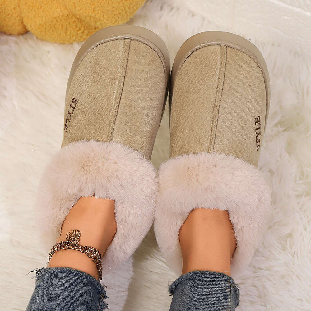 Women's Autumn Winter, and Outdoor Non-Slip Cotton Slippers, Warm Plush Indoor Home Thick Sole Slippers for Women