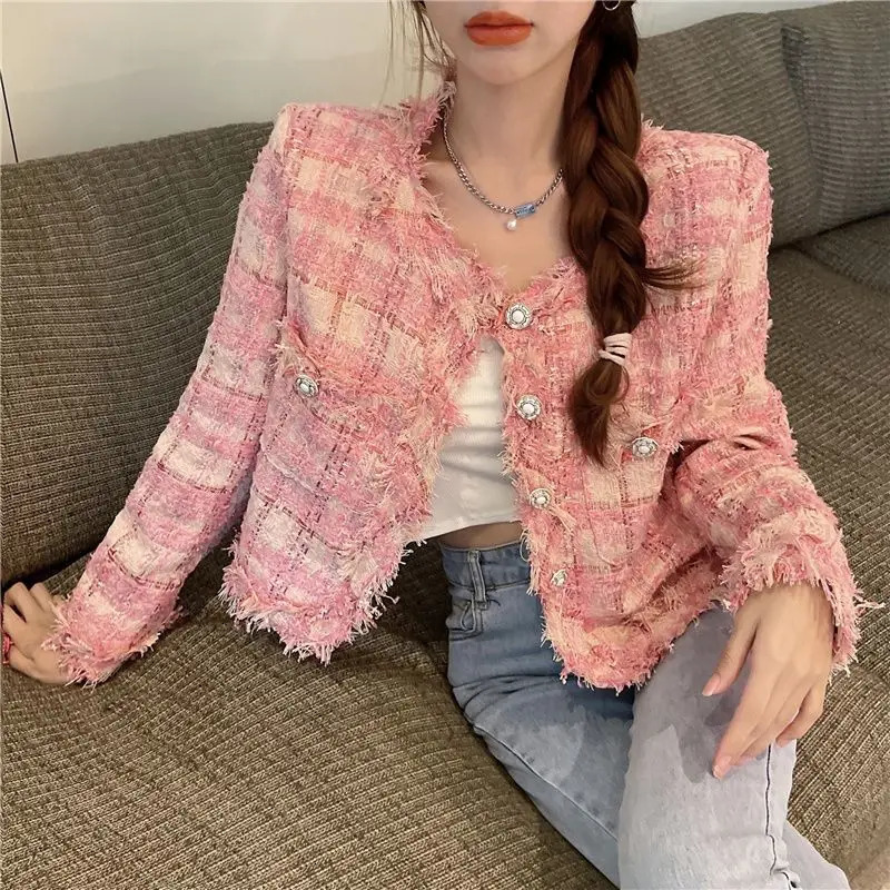 Autumn Spring Sweet Tweed Jacket Women y Woolen Short Coats Outwear Casacos Chaqueta Mujer 250730