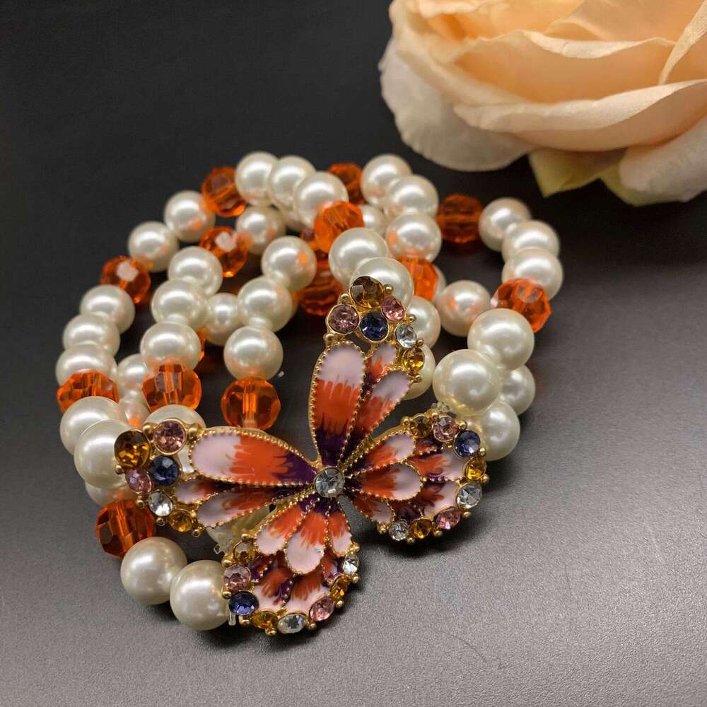 Wind Multi-layer Glass Butterfly Shape Necklace Bracelet Earrings Niche Three-piece Set OEM Labeling