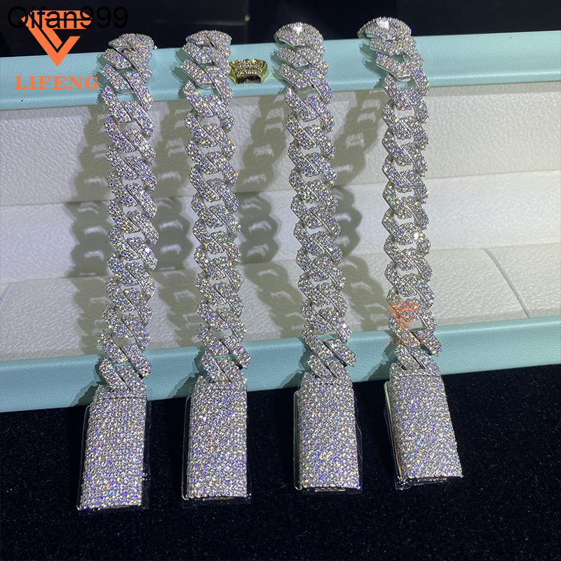 12mm 2Row 925 Silver Cuban Bracelet Hot Sale Moissanite Diamond Miami Bracelet Hip Hop Jewelry Pass Diamond Tester