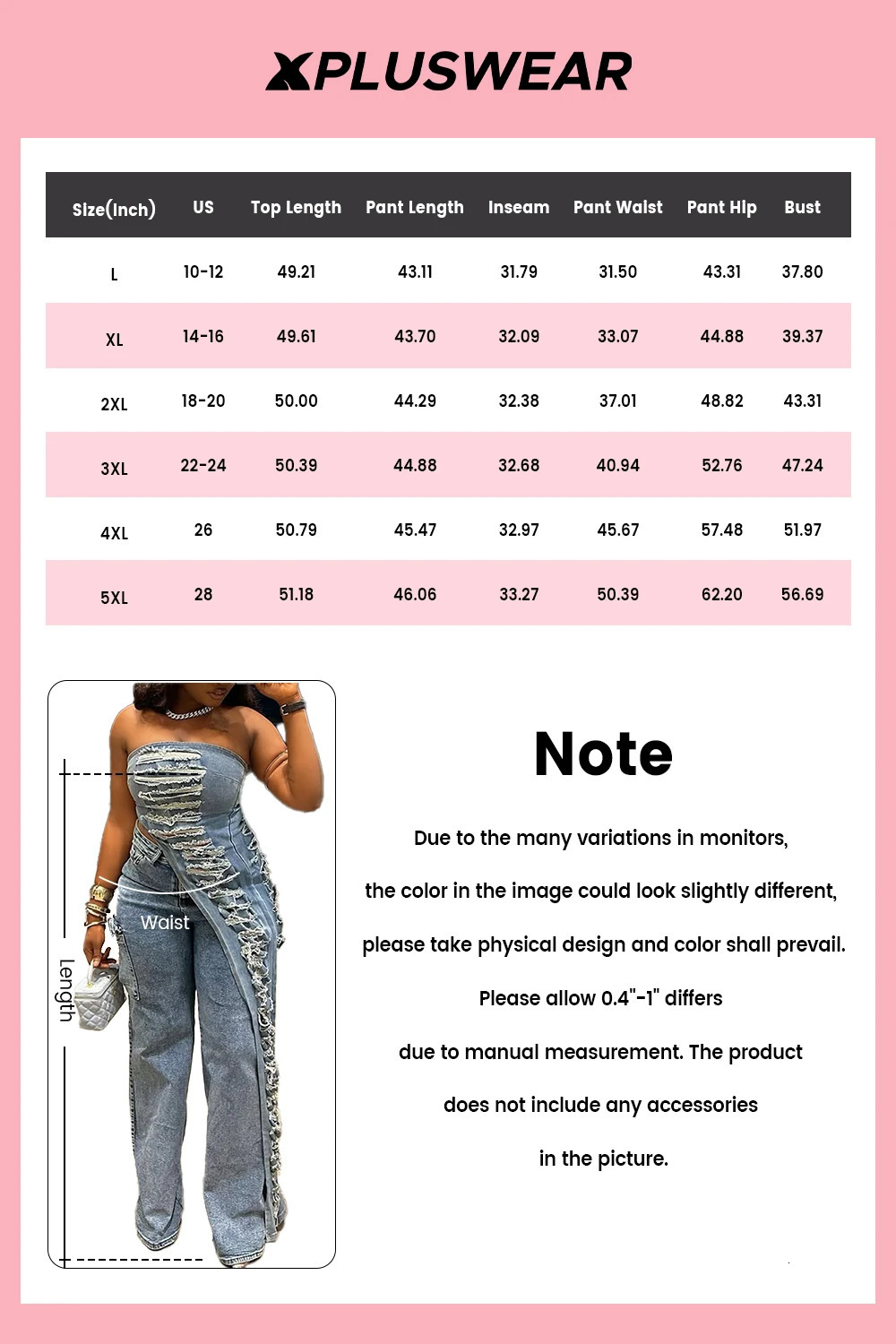 Plus Size Party Blue Asymmetric Hem Distressed Denim Two Piece Pant Sets 250730