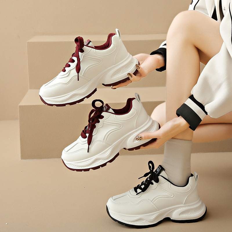 2025 Spring and Autumn New Korean Style Ins Trend Thick-Soled Height-Increasing Leather Casual Sneakers for Women ddmysaturn