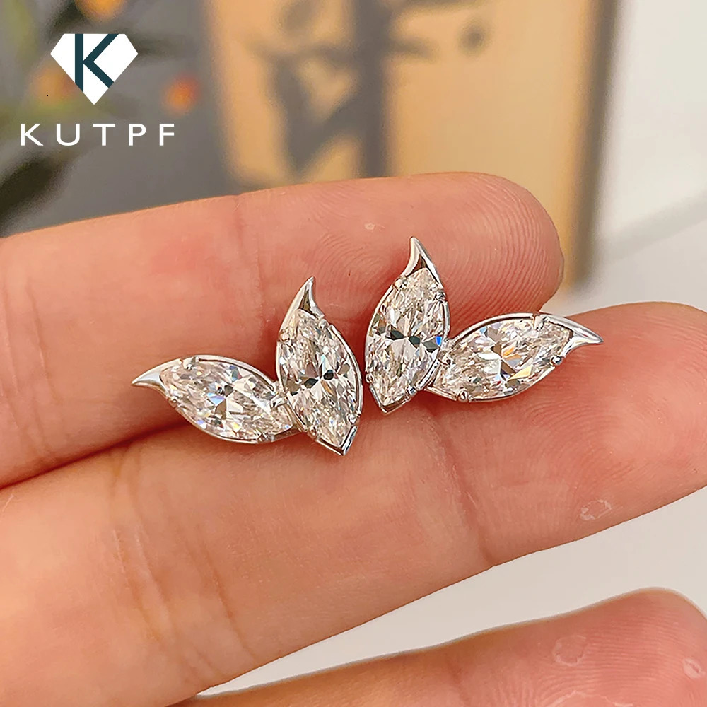 2-Leaves Stud Earrings for Women 4Cttw Marquise Cut Lab Diamond Earring 925 Sterling Silver Ear Studs Fine Jewelry 250722