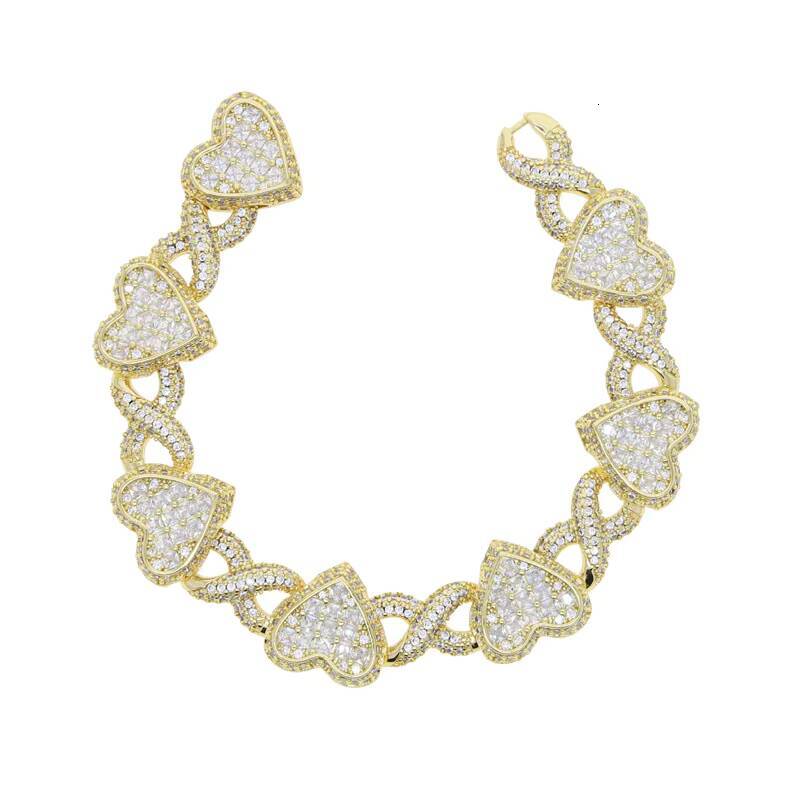 Heart Design Fashion Chain Link Bracelets Moissanite-Iced Out Hip Hop Style Brass Cuban Link Bracelets