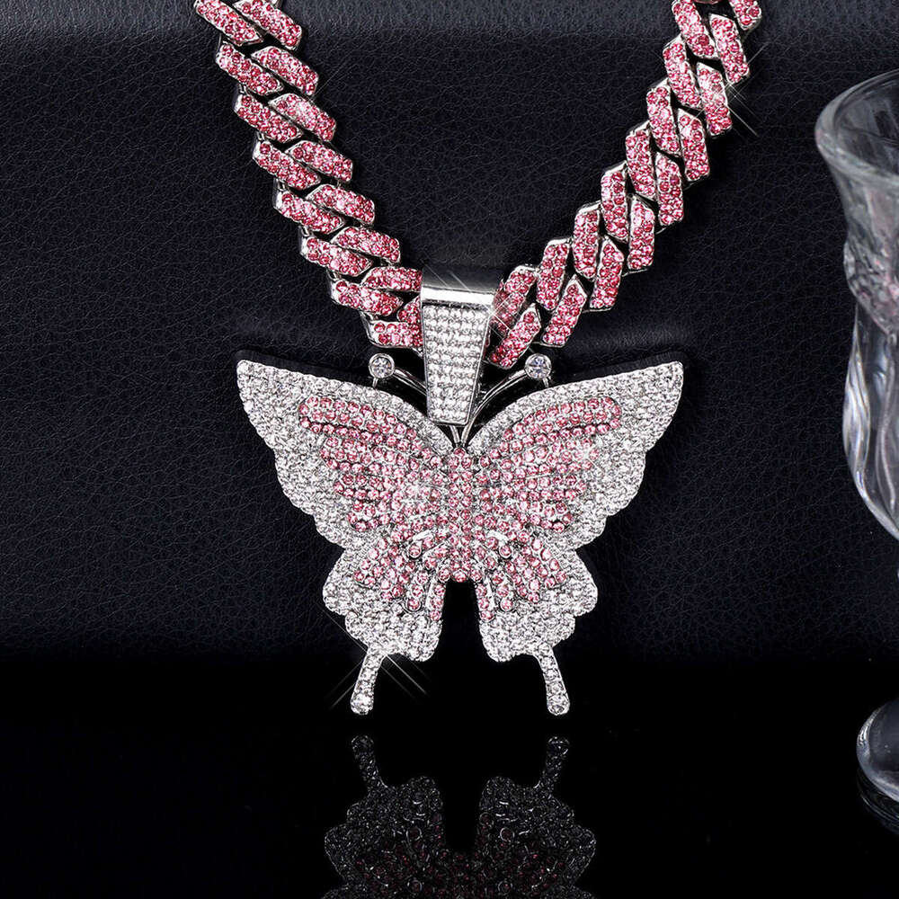 Hot Item Hip-Hop Style Necklace Fashion Alloy Full Dia Unisex Butterfly Pendant Cuban Chain