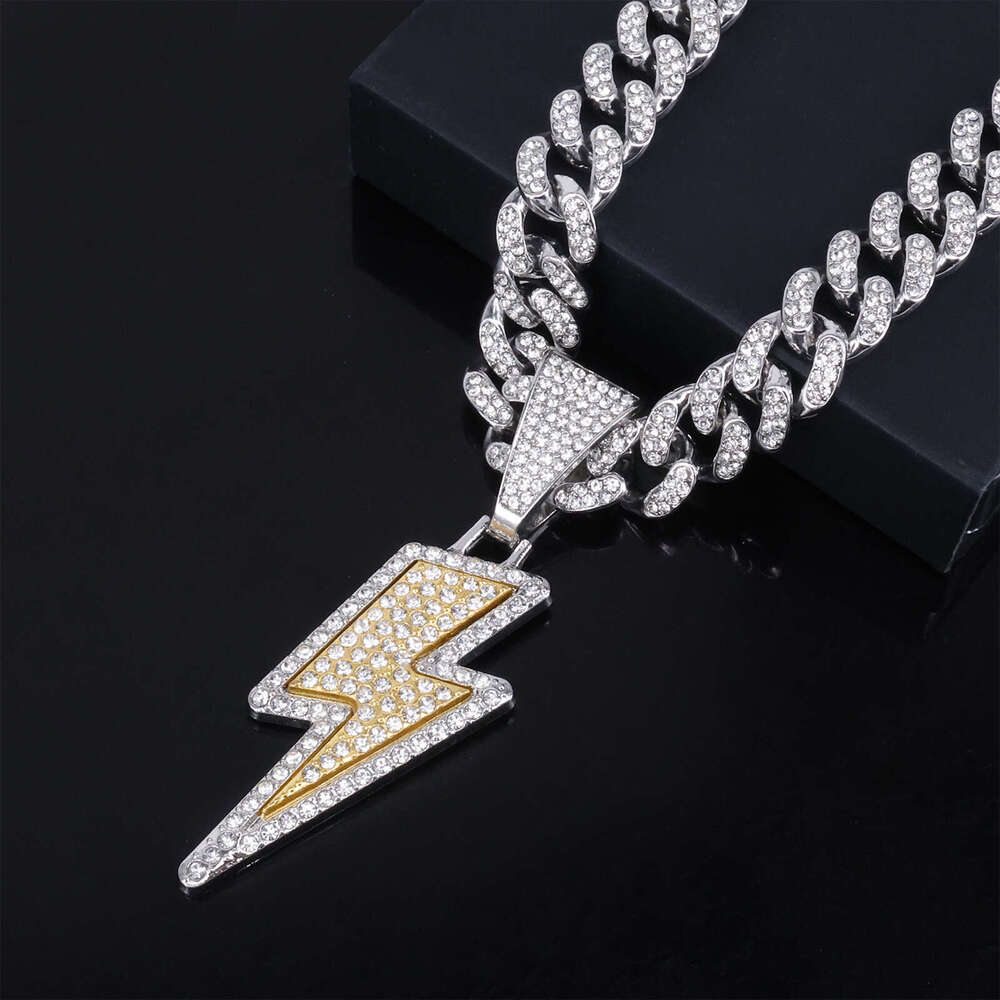 Hip-Hop Style Purple Lighing Inlaid Dia Cuban Chain Personality Creative Trendy Gold-Plated Alloy Jewelry