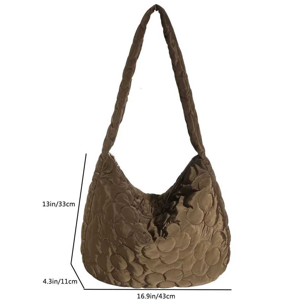 Women Soft Puffer Bag Fashion Zipper Satchel Bag Casual Floral Quilted Tote Bag Lightweight Large Capacity Slouchy Shopper Bag Y250729