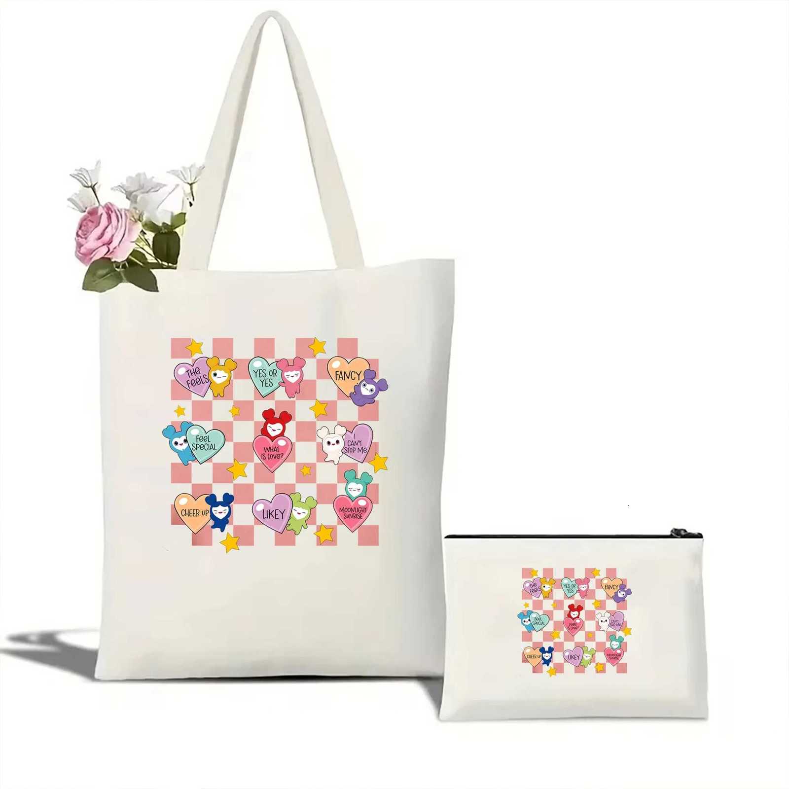 Twice Candy Heart Womens tote bag Lovelys Twice Cosmetic Bag Kpop Twice Aesthetic Canvas Bag Gift Cartoon Twice Member tote G250729