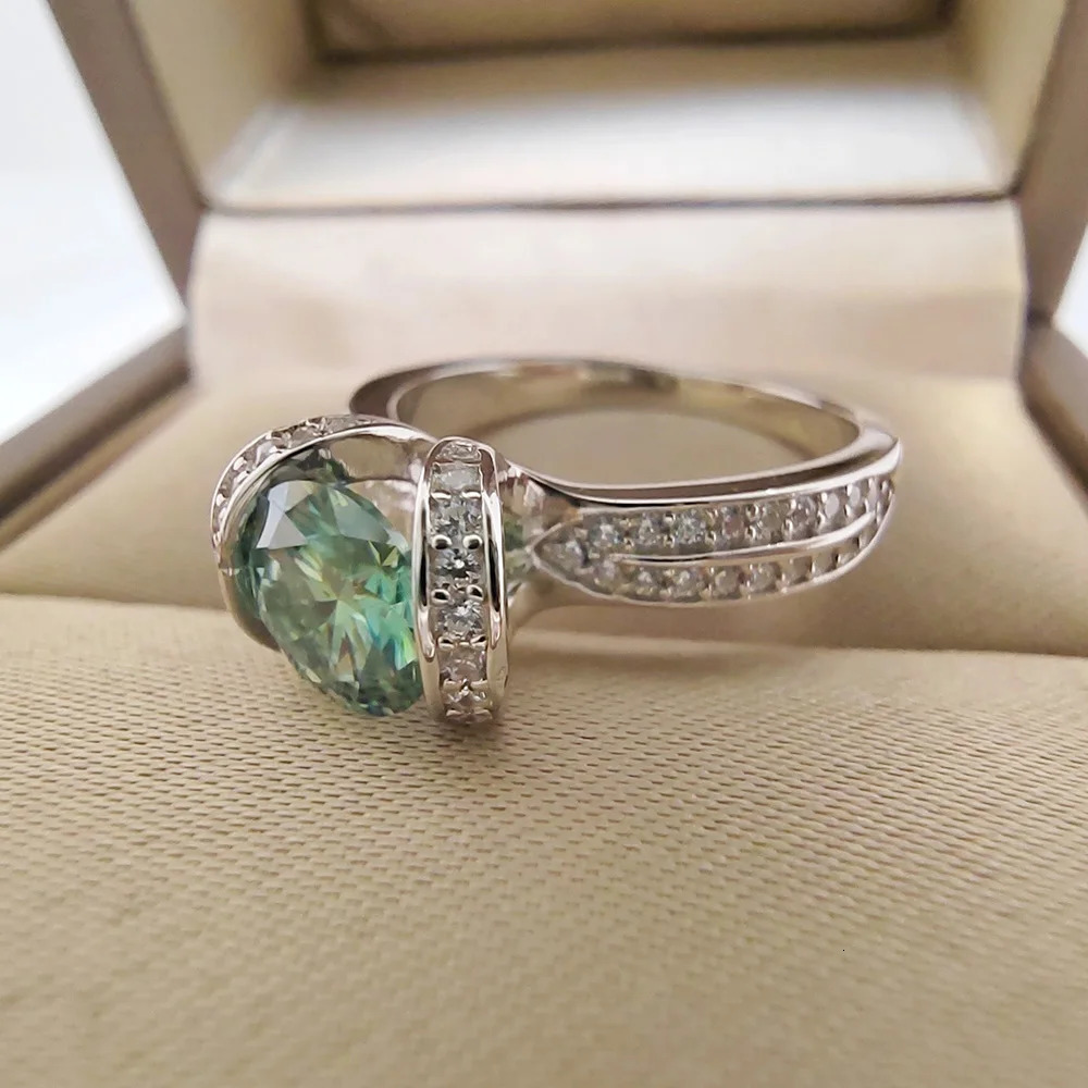 Luomansi 1 Carat Green Ring Women VVS 6.5MM Pass Diamond Test 100% - S925 Silver Jewelry Party Gift 250722