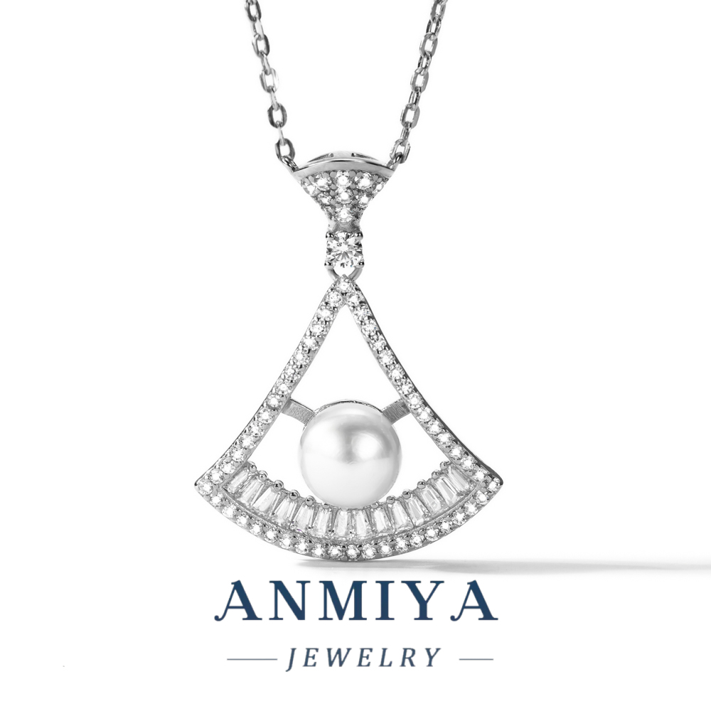 Custom Luxury 925 Silver Plated Jewelry Statement Necklace for Evening Occasions with Crystal Rhinestones and Pearl Accents