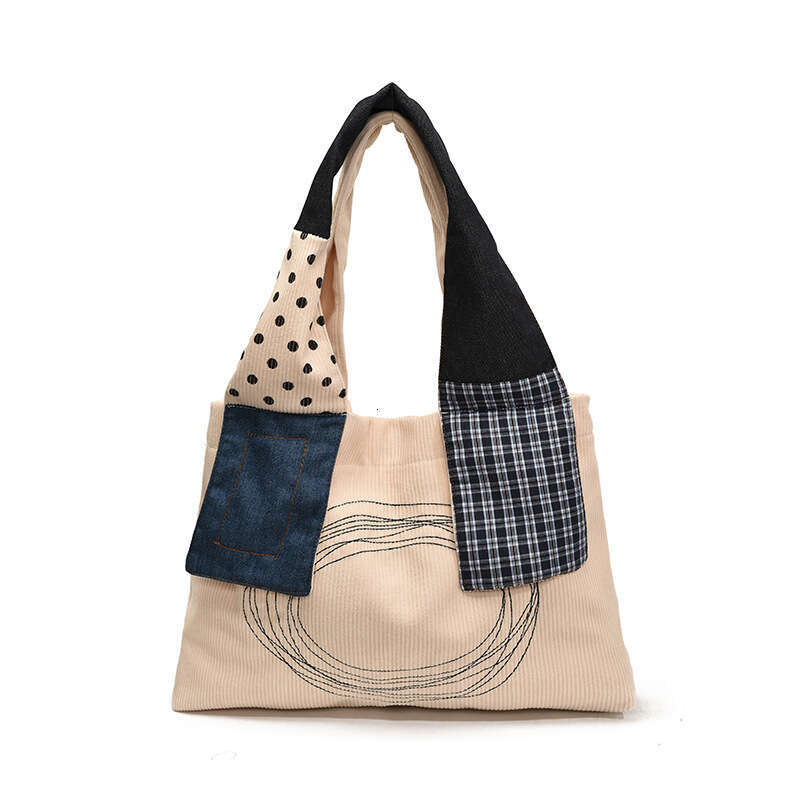 2025 New Artistic Casual Patchwork Corduroy Tote Niche Design Handheld Commuter Shoulder Bag