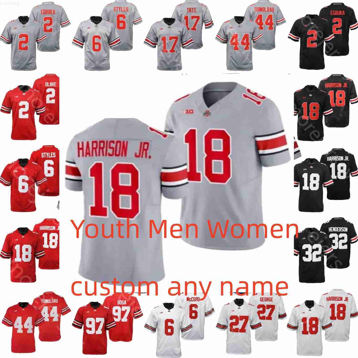 Custom Kids Youth OSU 2024 Football Jersey Men College Marvin Harrison Jr Sonny Styles Emeka Egbuka JT T