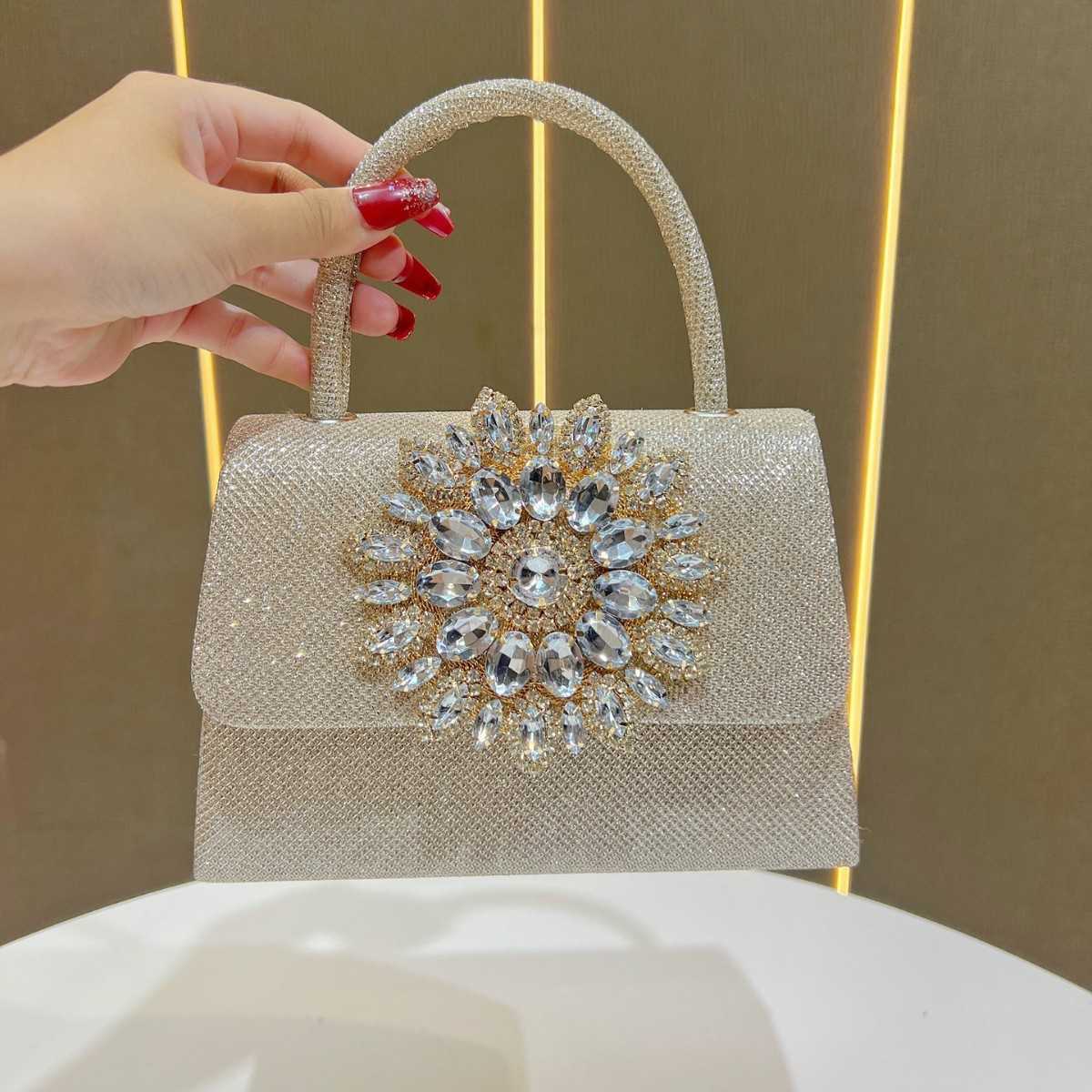 New Fashion Womens Bag Rhinestones Chain Bag Small Square Bag Rhinestone Handbag Crossbody Evening Bag
