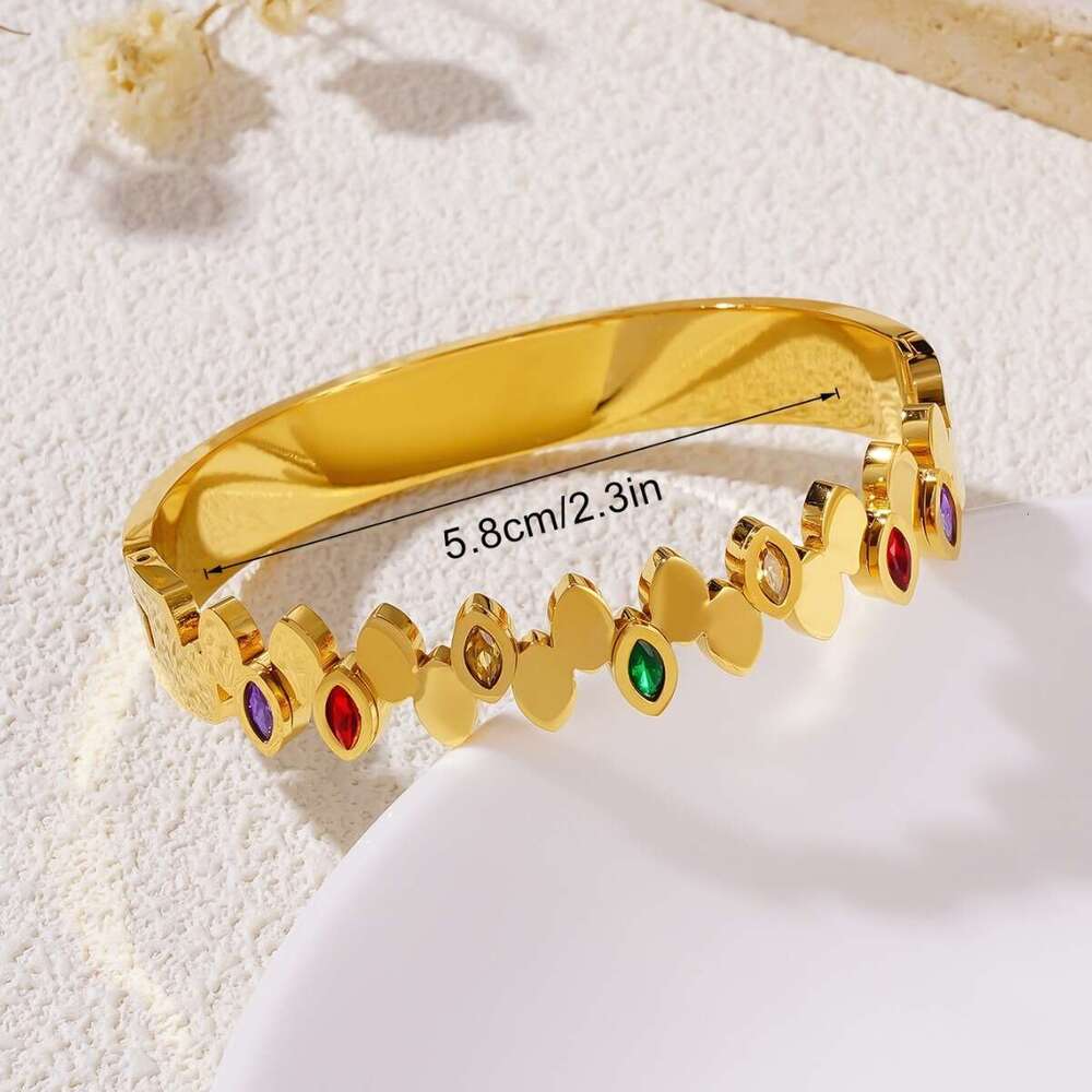 Minimalist Oval Titanium Steel Gold-Plated Personalized Micro-Inlaid Colorful Zircon Full Dia Bracelet Ins Fashion Women's Jewelry