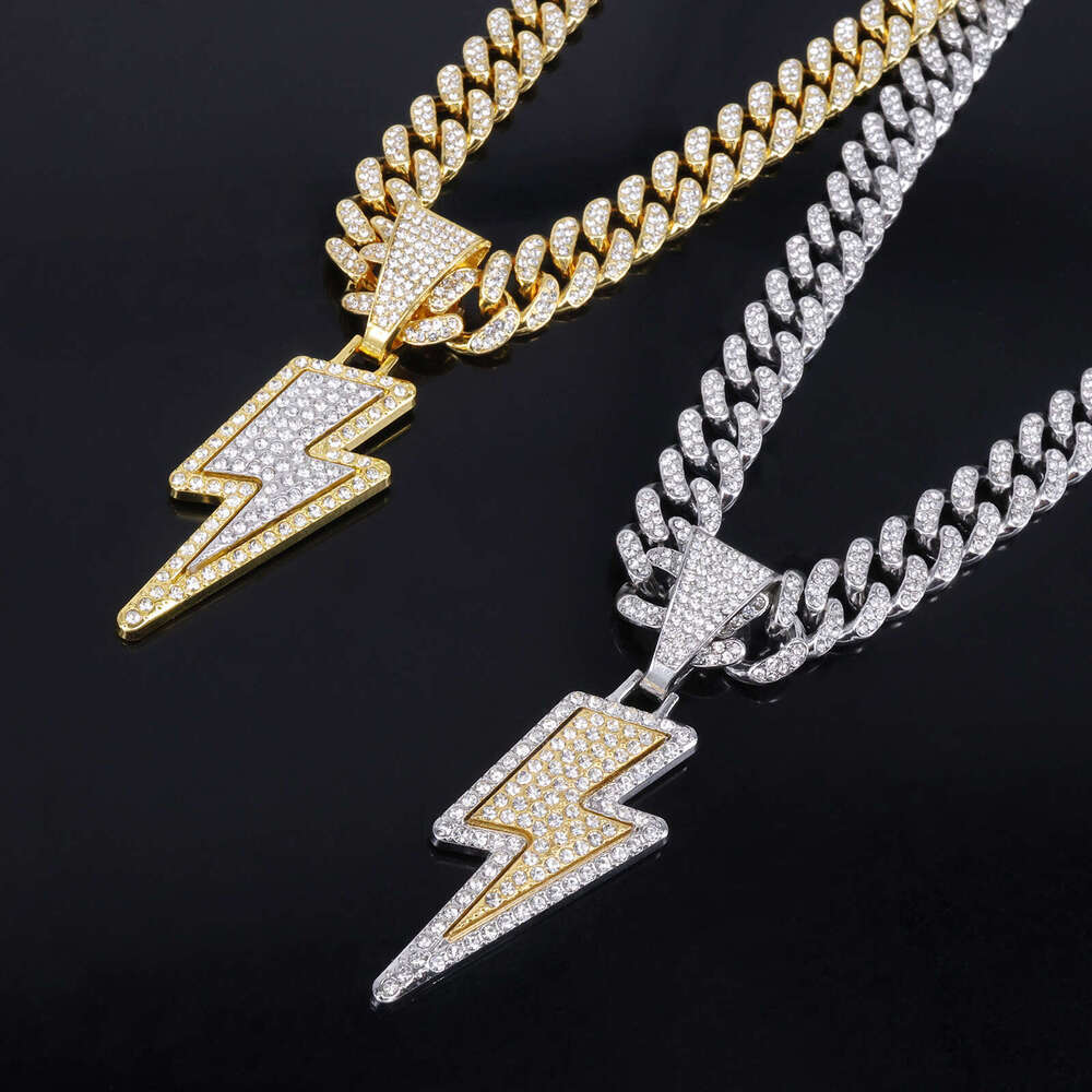 Hip-Hop Style Purple Lighing Inlaid Dia Cuban Chain Personality Creative Trendy Gold-Plated Alloy Jewelry