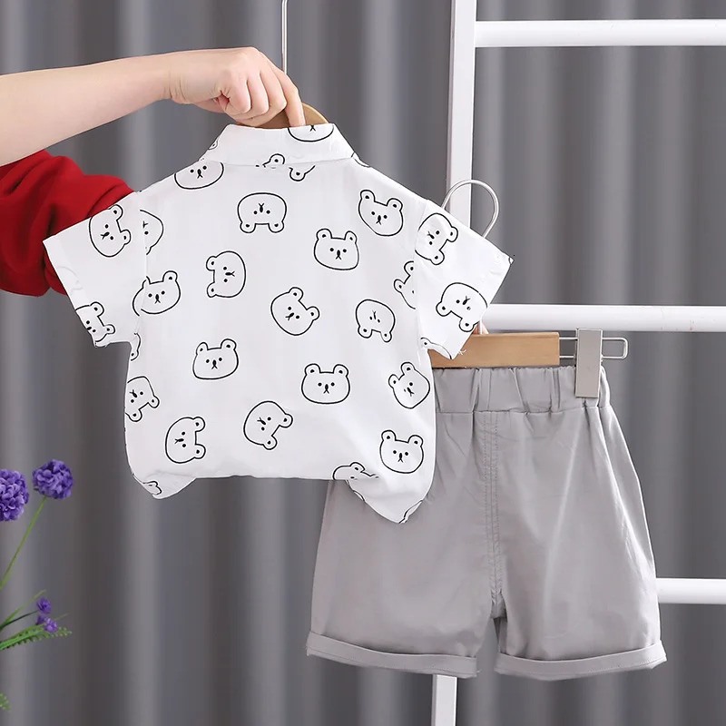 Baby Boy Cotton Summer Outfit Set with Print Bear T-Shirts And Shorts 2Pcs Toddler Tracksuit Infant Fashion Childrens Clothing 250729