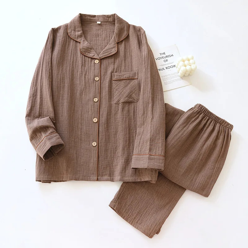 Spring Couples Pajama Set 100% Cotton Long Sleeve Pants Two Piece for Men and Womens Home Furnishings 250730