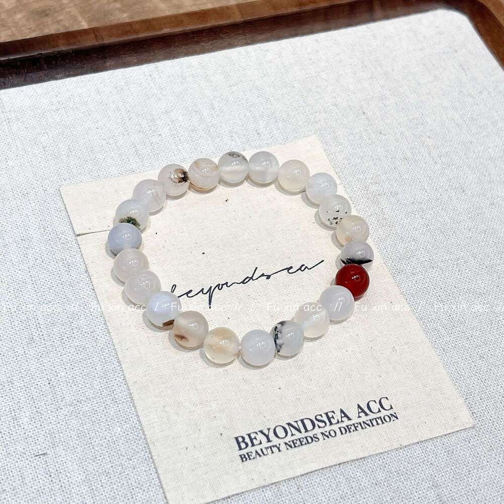 New Chinese Natural Agate for Women Red and White Grass Flower High-end Elegant Bracelet Minimalist Style Simple Versatile Jewelry bc4