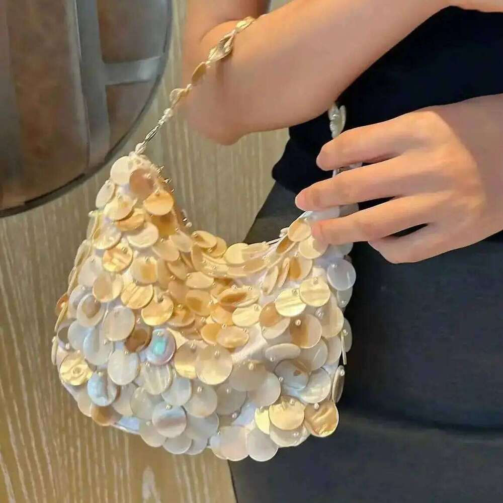 Sequin Internal Chain Shell Handmade Purse Tote Handbag Hobo Evening New Designer Woven Shoulder Bag for Women