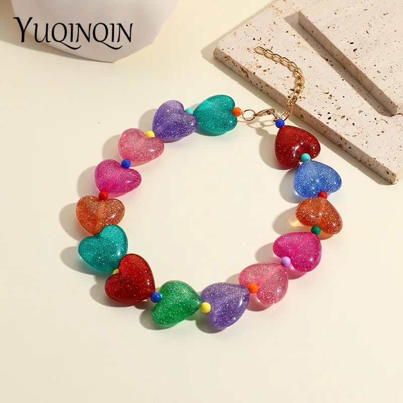 Trendy Cute Transparent Resin Heart Beads Necklaces for Women Beaded Chain Choker Necklace For Girl Simple Fashion Jewelry Party 250729