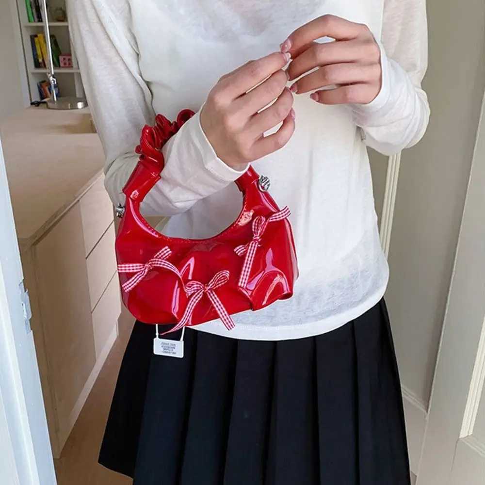 Fashion Korean Bow Ribbon Bags Pu Leather Cloud Pleated Shoulder Bag Small Sweet Women Handbags Y250729