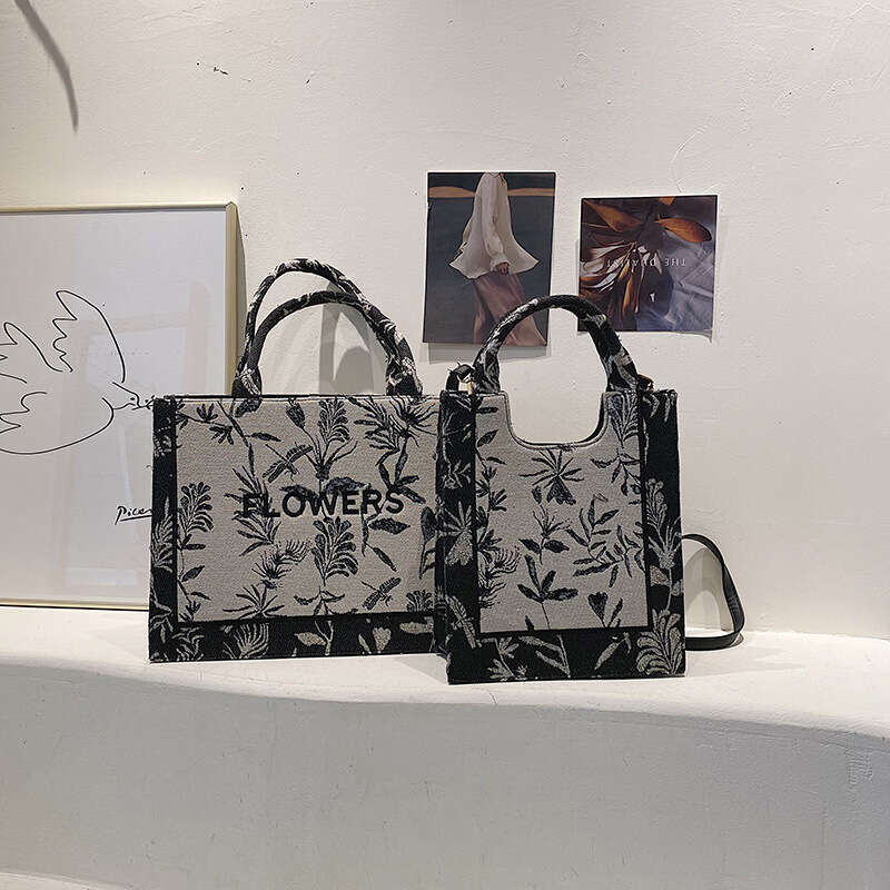 2024 Tote Bamboo Leaf Hard Canvas Large Capacity Simple Fashion Bag for Women