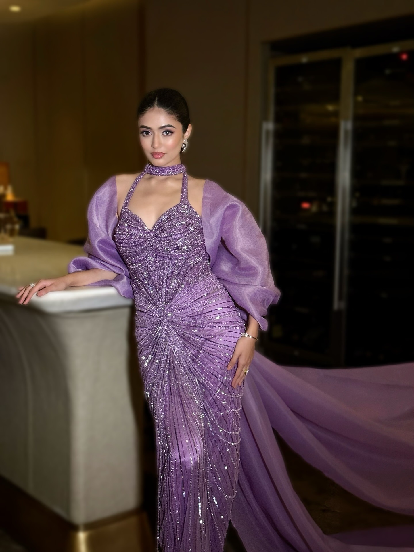 Sparkly Halter Evening Dresses Sequins Prom Dress Beading Shiny Detachable Sleeves Mermaid Princess Party Gowns Sweep Train Vestidos De Noche Plus Siz