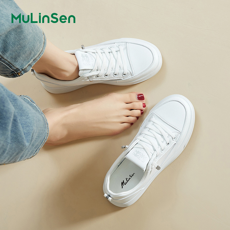 Mulinsen women's shoes summer mesh breathable white shoes thick-soled thin versatile sneakers one-step casual sports shoes