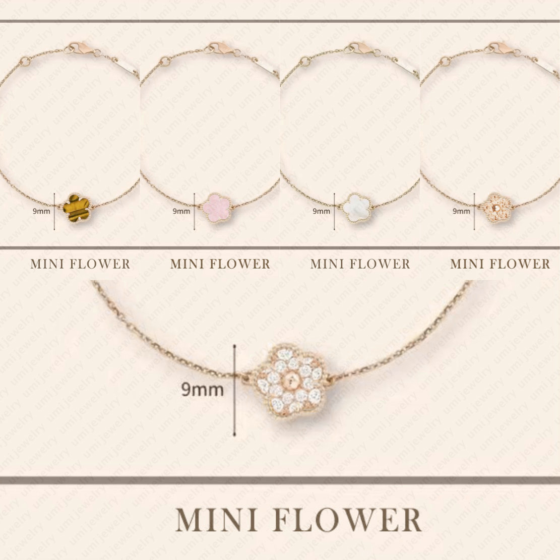 Fashion charm bracelet designer jewelry mini clover bracelet Classic daily outfit Rose Gold 9mm flower bracelet fashion classic 4 four leaf clover charm bracelet