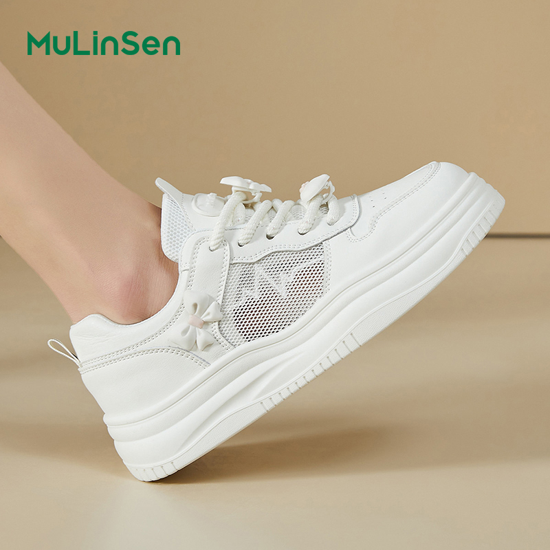 Mulinsen white shoes women's 2025 summer new style popular all-match sports thick-soled shoes women's casual 0308A
