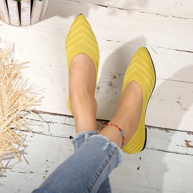 Womens Pointed Toe Flat Shoes Solid Color Knitted Slip on Shoes Casual Breathable Ballet Flats Women Flat Shoes Loafers Women W 250804